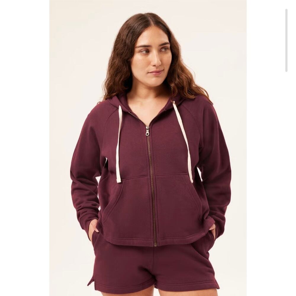 NEW Girlfriend Collective Cropped Full Zip Hoodie Maroon Sweatshirt Women S